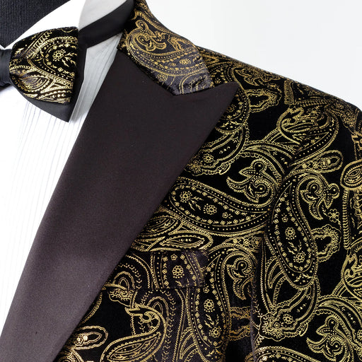 Orlando | Black and Gold Paisley Tailored-Fit Jacket