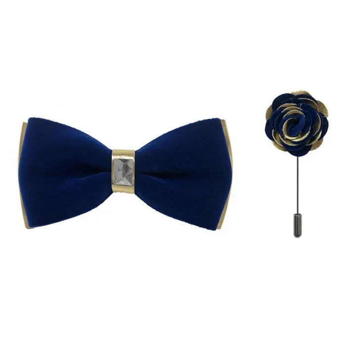Gold Two-Toned Velvet Bow Tie and Lapel Pin