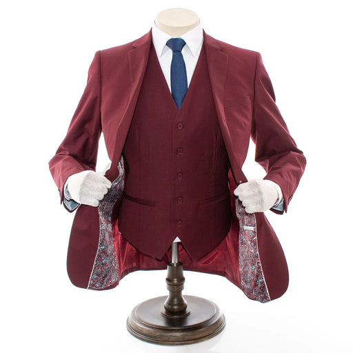 Men's Burgundy 3-Piece Slim-Fit Suit
