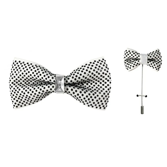 Polka Dot Rhinestone Bow Tie with Lapel Pin