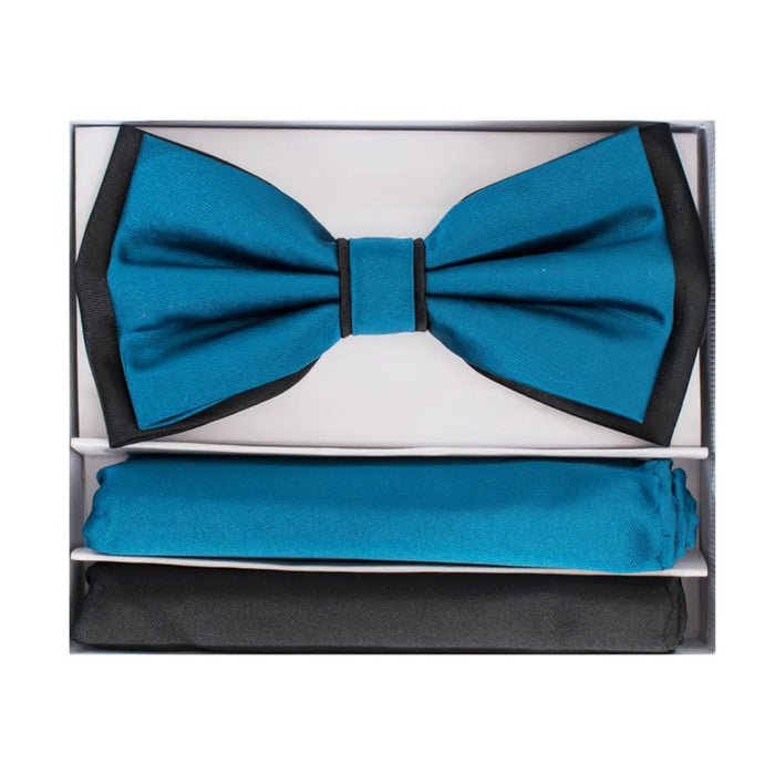 Pretied Two-Tone Bow-Tie With Double Matching Hankies