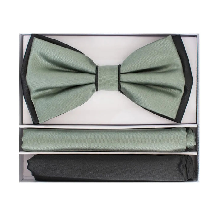 Pretied Two-Tone Bow-Tie With Double Matching Hankies