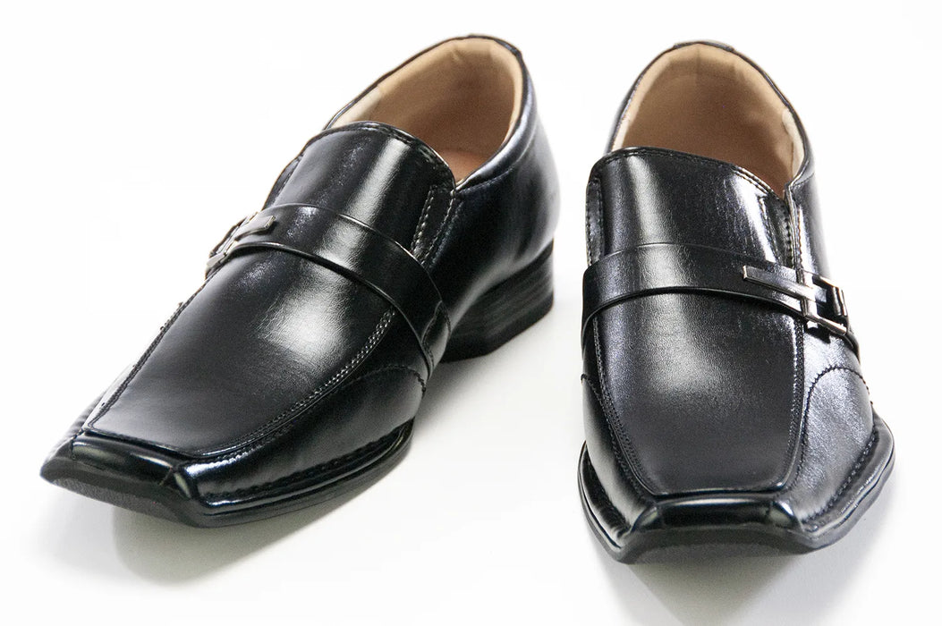 Black Square-Toed Dress Loafer with Strap