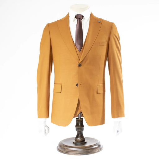 Men's Copper Brown 3-Piece Suit With Double-Breasted Vest