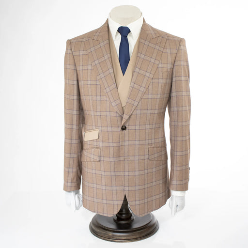 Men's Brown Plaid 3-Piece Modern Fit Wool Suit