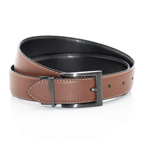 Men's Brown And White Stitched Belt And Buckle