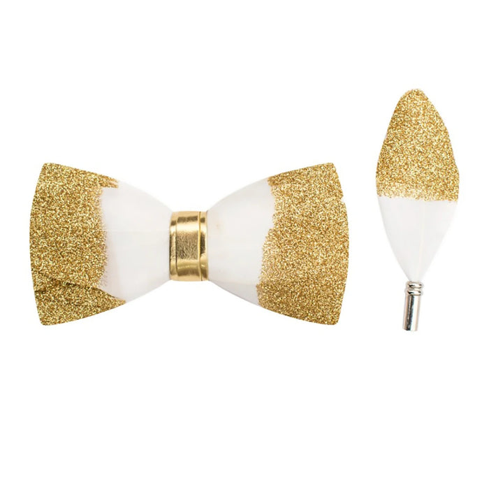 Feather Bow-Tie And Lapel Pin Set