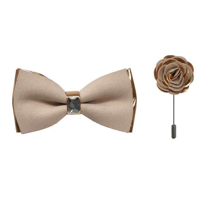 Rose Gold Two-Toned Velvet Bow Tie and Lapel Pin