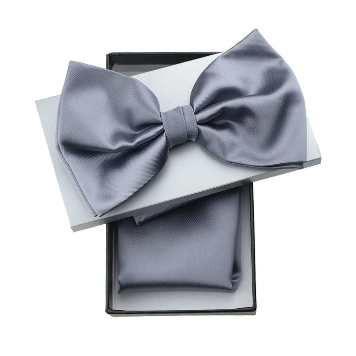 Dark Silver Solid Pre-Tie Satin Bow Tie