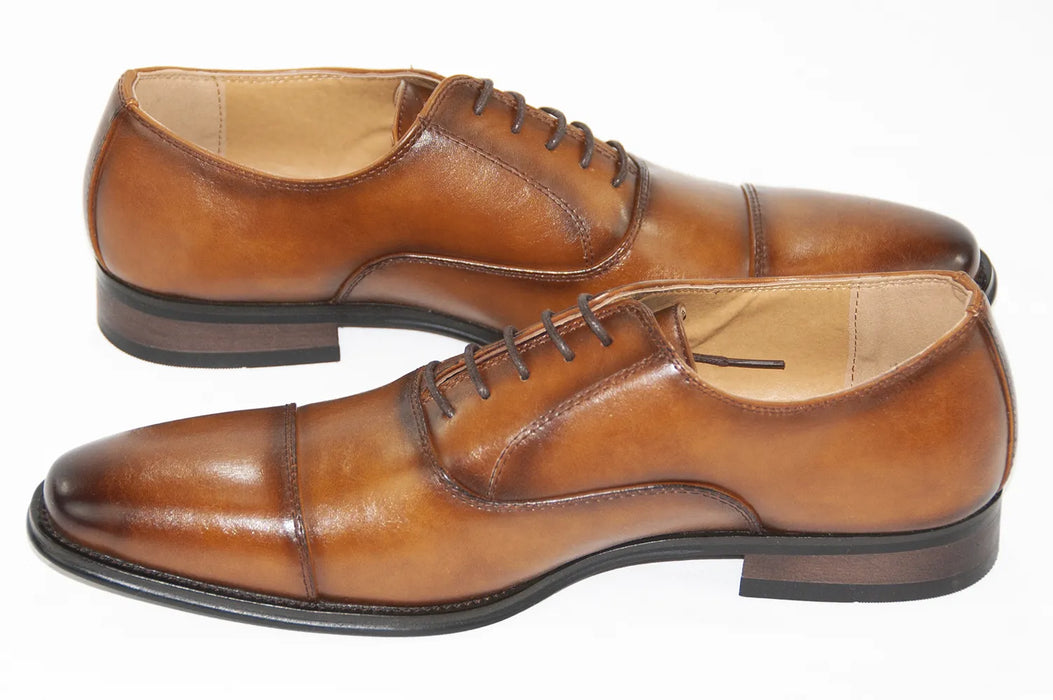 Men's Cognac Brown Leather Oxford Cap-Toe Dress Shoes