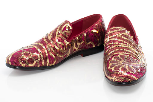 Burgundy And Gold Sequined Loafer - Vamp, Toe, Outsole