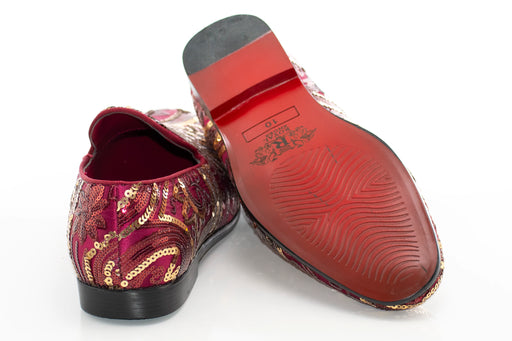 Burgundy And Gold Sequined Loafer - Back, Sole