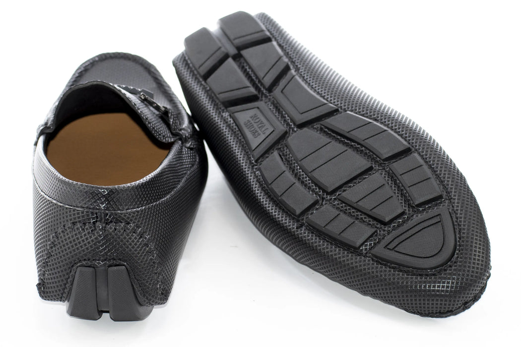 Black Perforated Driver Loafer with Designer Bit