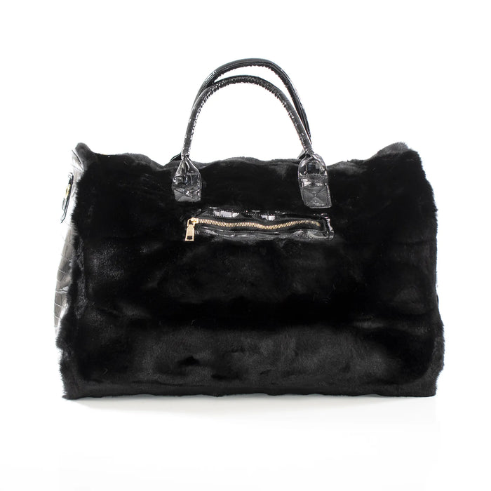 Black Leather and Fur Travel Bag