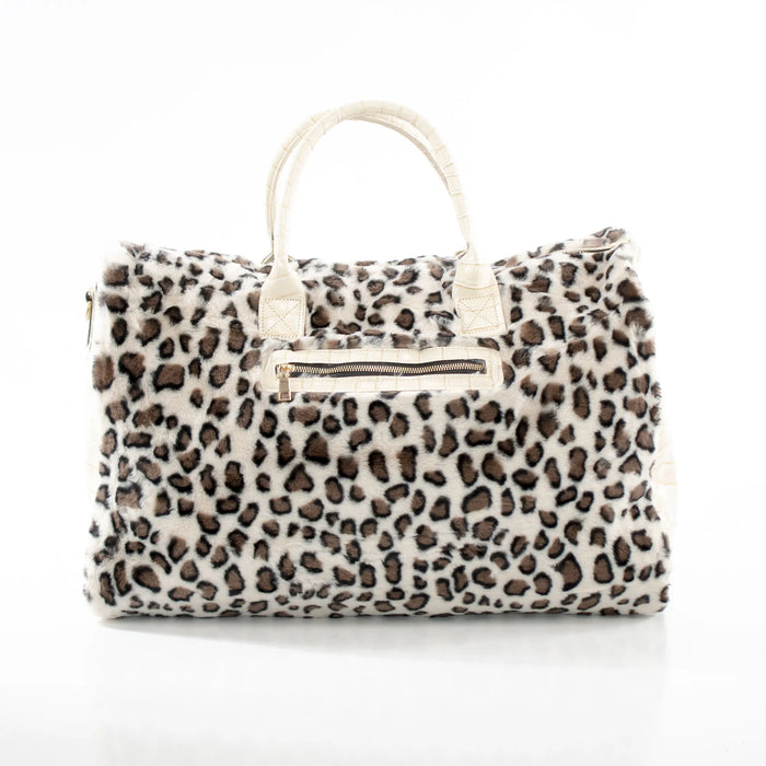 Cream Leopard Fur and Leather Travel Bag