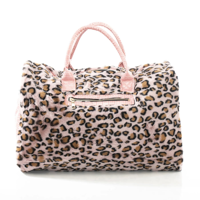 Pink leopard Fur and Leather Travel Bag