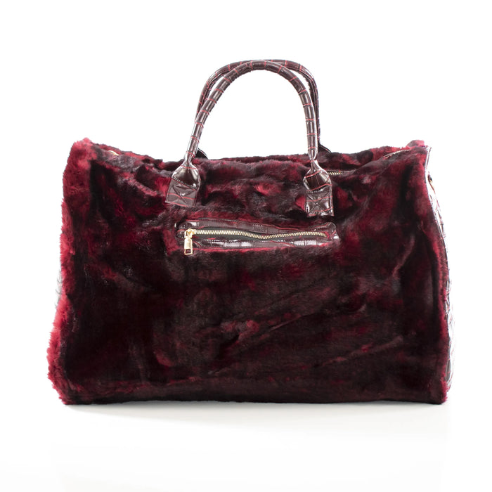 Burgundy Fur and Leather Travel Bag