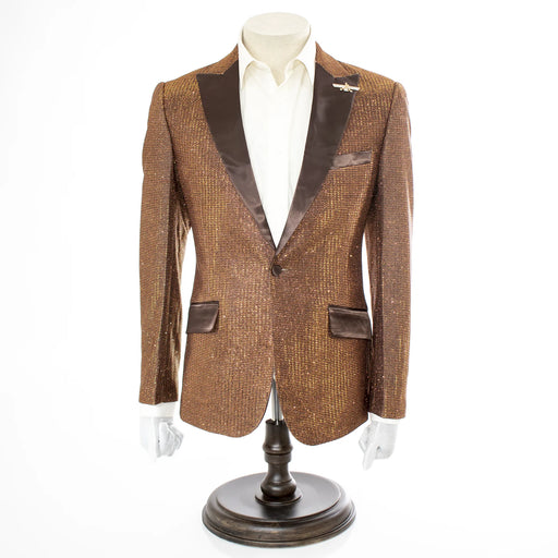 Men's Brown And Bronze Sparkling Glitter Slim-Fit Tuxedo With Peak Lapels