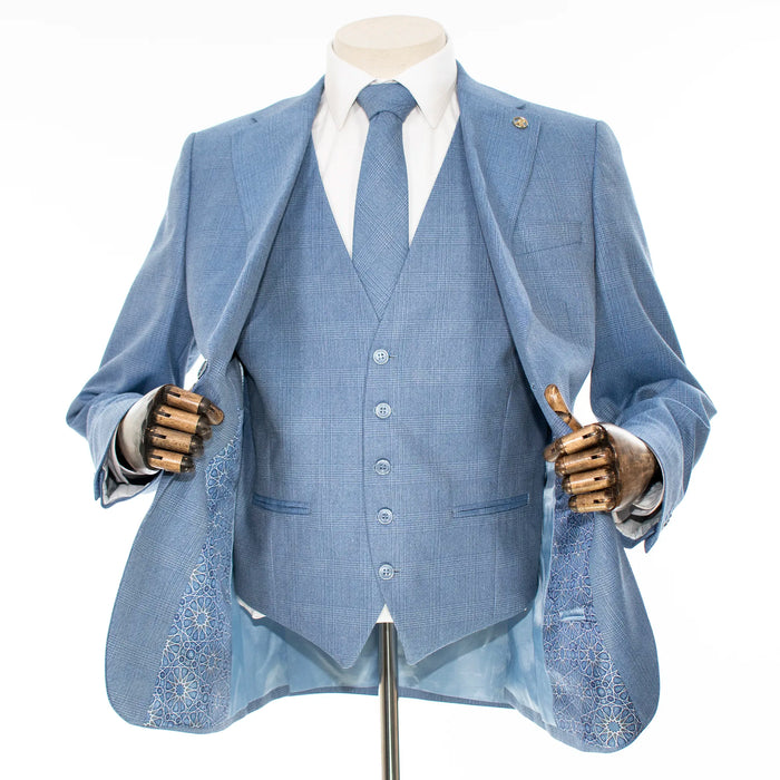 Blue Plaid 3-Piece Tailored-Fit Suit