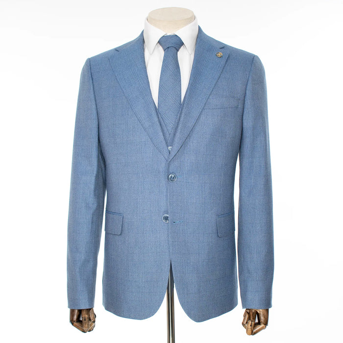 Blue Plaid 3-Piece Tailored-Fit Suit