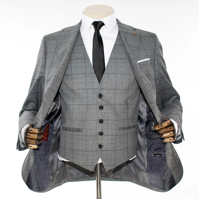 Gray Plaid 3-Piece Tailored-Fit Suit