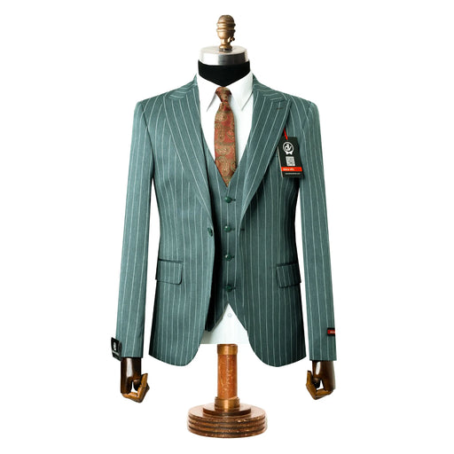 Chauncey | Hunter Green Pinstripe 3-Piece Tailored-Fit Suit