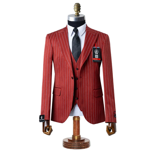 Chauncey | Red Pinstripe 3-Piece Tailored-Fit Suit