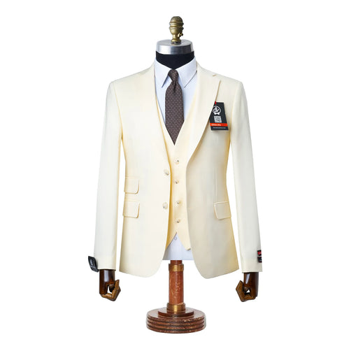 Ezekial | Cream Solid 3-Piece Tailored-Fit Suit