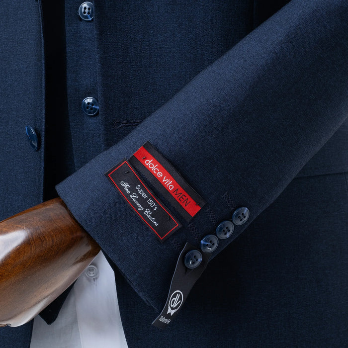 Ezekial | Navy Blue Solid 3-Piece Tailored-Fit Suit