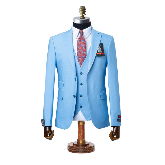 Ezekial | Blue Solid 3-Piece Tailored-Fit Suit