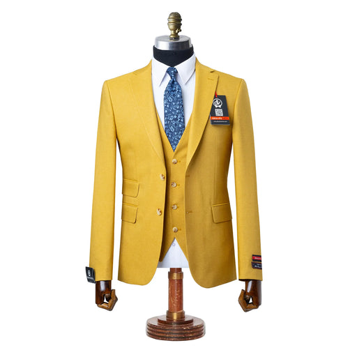 Ezekial | Gold Solid 3-Piece Tailored-Fit Suit