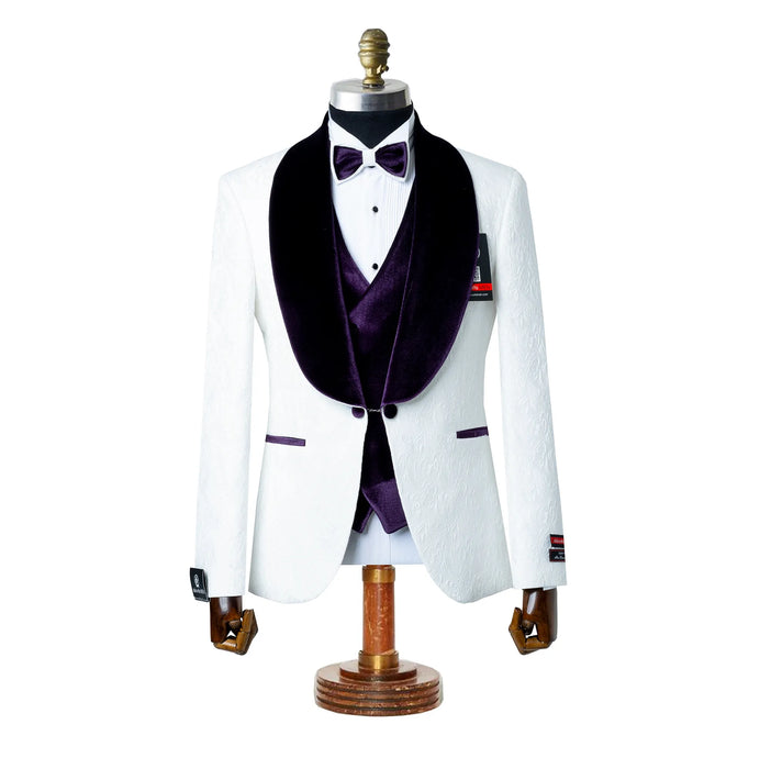Gianni | White with Purple Velvet Lapel 3-Piece Tailored-Fit Tuxedo
