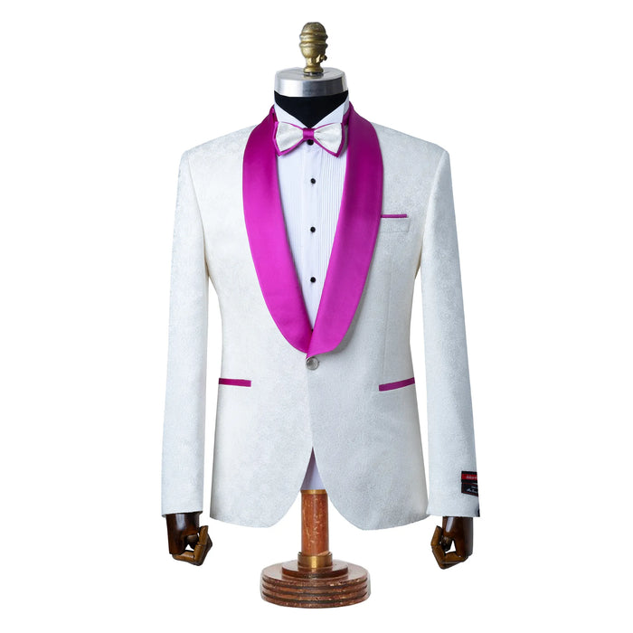 Carlo | White and Fuchsia Satin 2-Piece Tailored-Fit Tuxedo