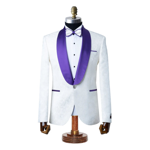 Carlo | White and Purple Satin 2-Piece Tailored-Fit Tuxedo