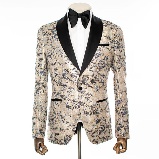 Navy and Beige Marbled Metallic 3-Piece Tailored-Fit Tuxedo