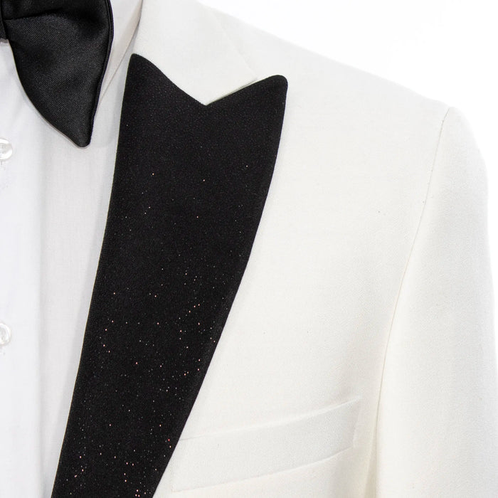 White 3-Piece Tailored-Fit Tuxedo with Glitter Peak Lapels
