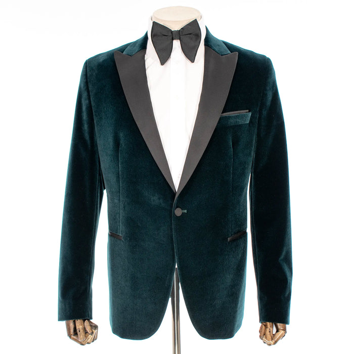 Green Slim-Fit Velvet Tuxedo Jacket