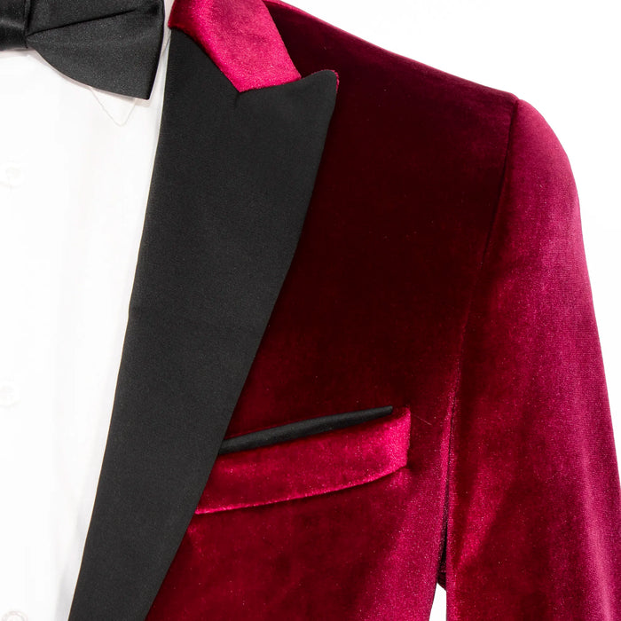 Burgundy Slim-Fit Velvet Tuxedo Jacket