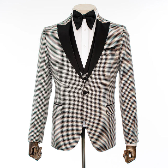 Black and White Houndstooth 3-Piece Tailored-Fit Tuxedo
