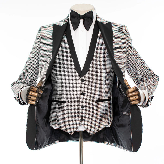 Black and White Houndstooth 3-Piece Tailored-Fit Tuxedo