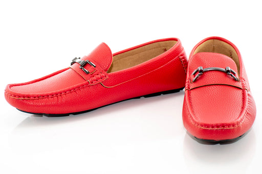 Men's Red Pebbled Leather Driving Loafer With Metal Bit