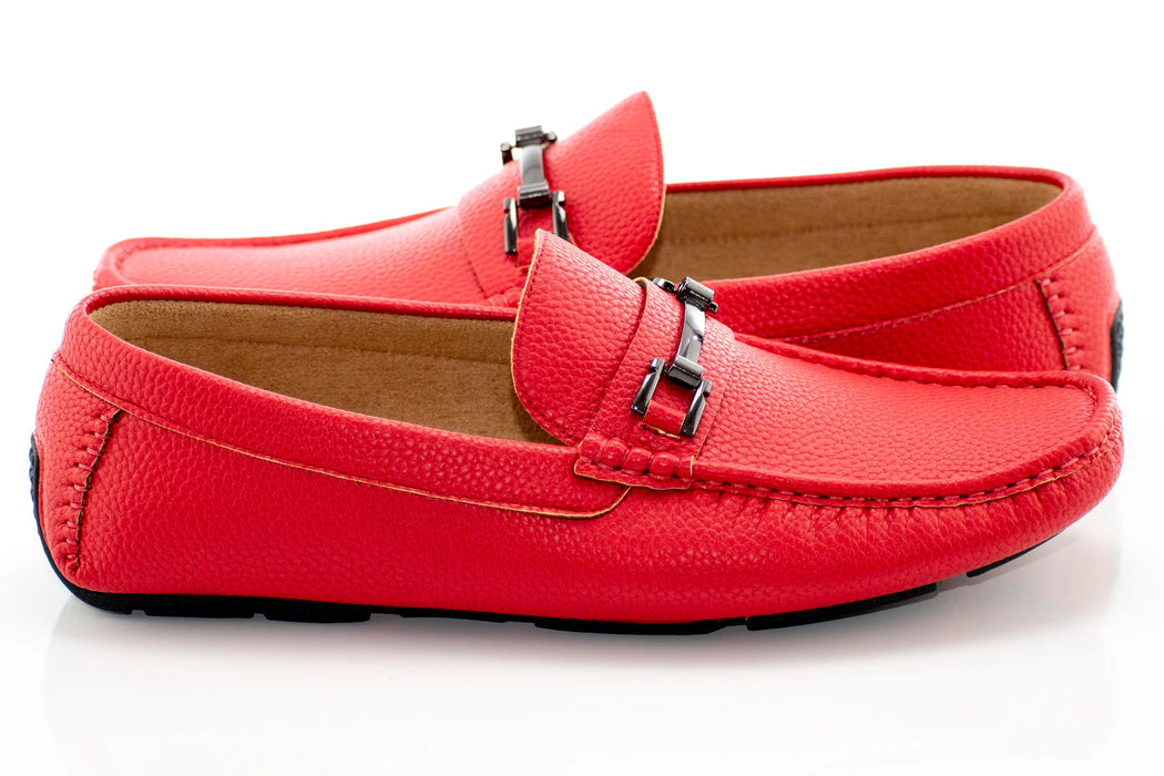 Men's Red Pebbled Leather Driving Loafer With Metal Bit