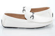 Men's White Pebbled Leather Driving Loafer With Metal Bit