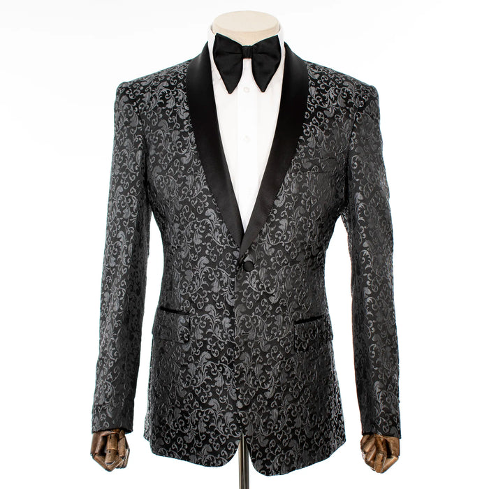 Black with Woven Gray Filigree Slim-Fit Jacket