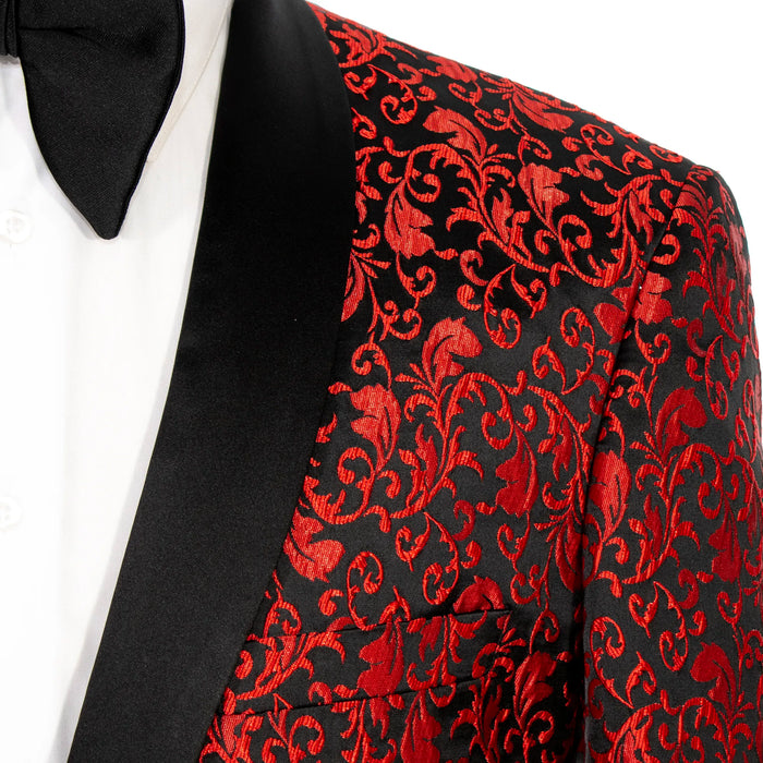Black with Woven Red Filigree Slim-Fit Jacket