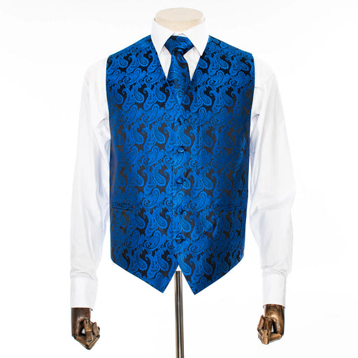 Royal Blue Paisley Vest with Matching Necktie and Hanky