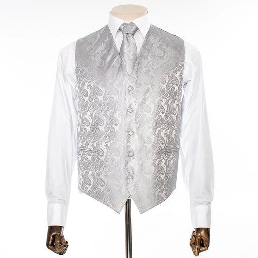 Silver Paisley Vest with Matching Necktie and Hanky