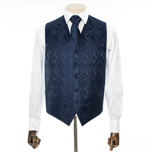 Navy Paisley Vest with Matching Necktie and Hanky