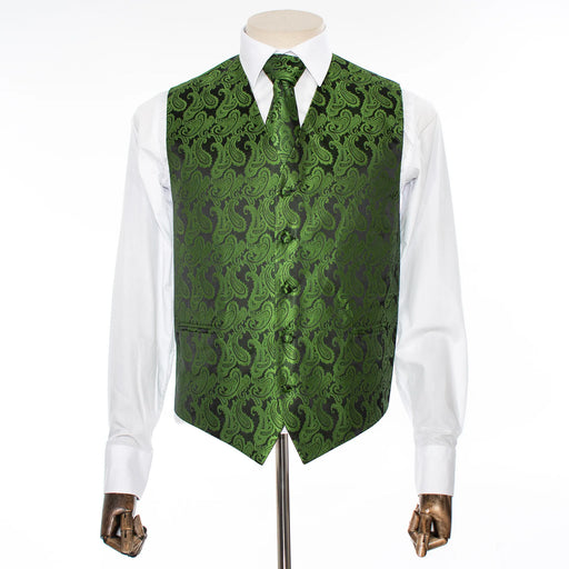 Emerald Green Paisley Vest with Matching Necktie and Hanky