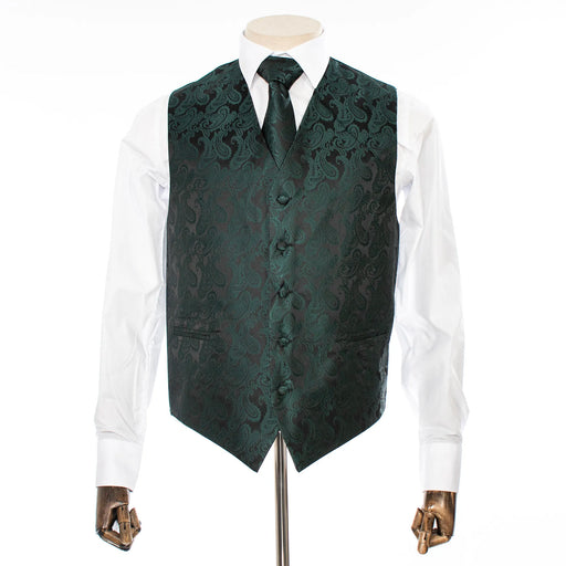 Hunter and Black Paisley Vest with Matching Necktie and Hanky